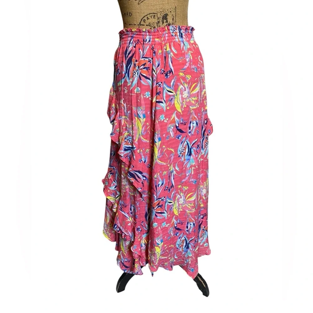 Tanya Taylor Teresa Silk Ruffle Asymmetrical whimsical Maxi Skirt Size 2